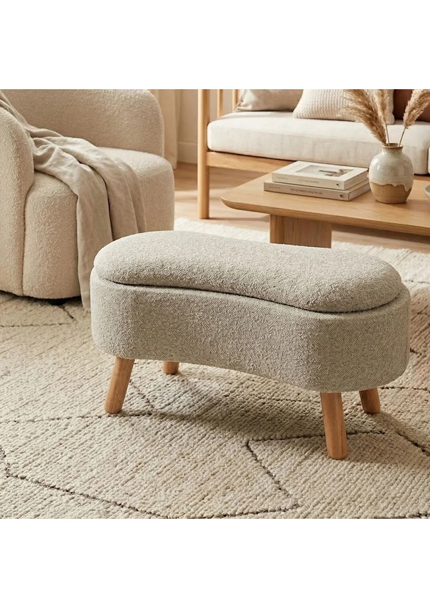 Scala Sandıklı Bohem Ahşap Ayaklı Puf/Bench, Sütlü Kahve